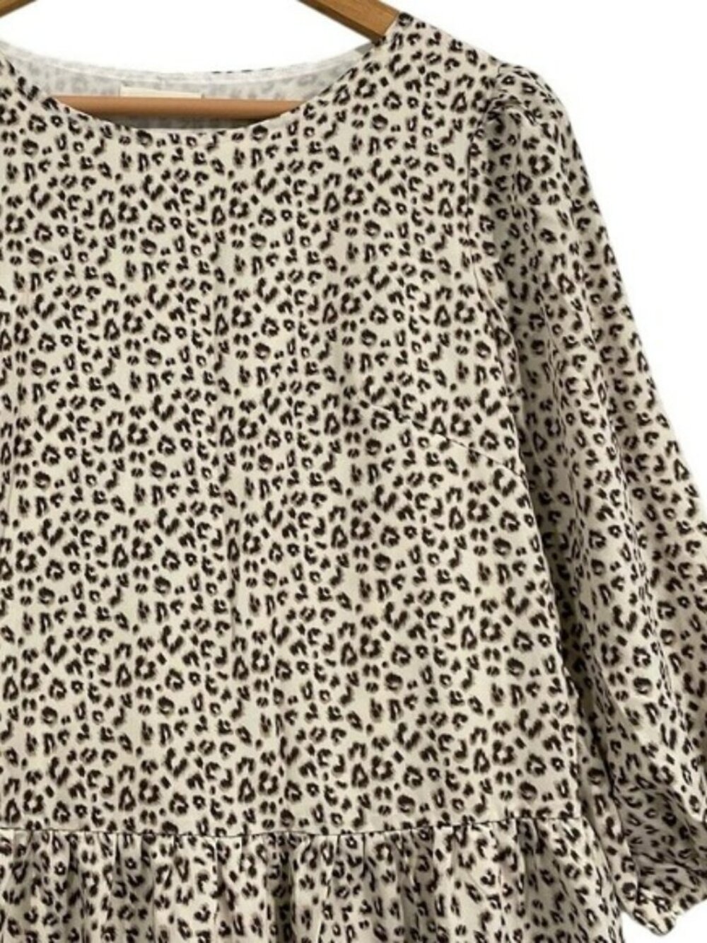 ANDTHEWHY Leopard Print Tiered Mini Dress‎ Casual 3/4 Sleeve Beige Size S